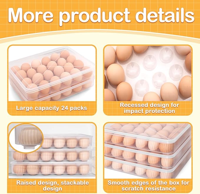 LIYYOO Deviled Egg Containers With Lid, Egg Holder For Fridge,Egg Organizer for Refrigerator,Clear Stackable Plastic Egg Carton,Egg Storage Container,Reusable Egg Tray Egg Box(3 Packs, 72 Eggs)