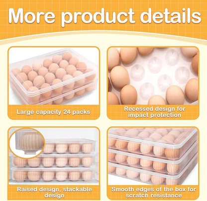 LIYYOO Deviled Egg Containers With Lid, Egg Holder For Fridge,Egg Organizer for Refrigerator,Clear Stackable Plastic Egg Carton,Egg Storage Container,Reusable Egg Tray Egg Box(3 Packs, 72 Eggs)