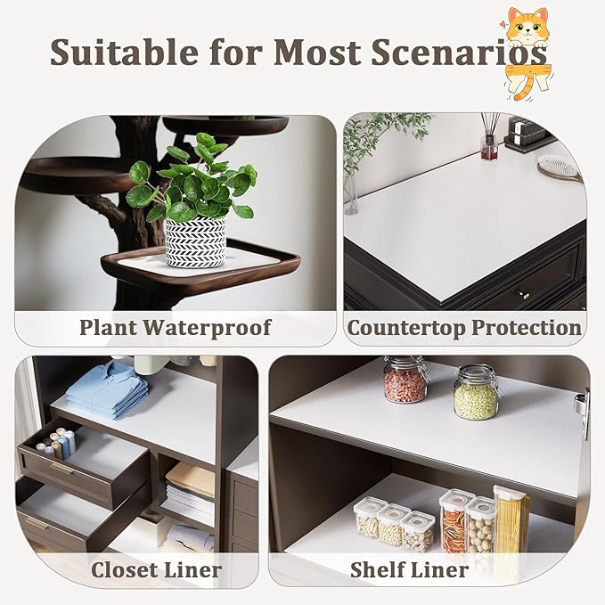 Shelf Liner for Kitchen Cabinets 18" x 360" Non-Adhesive Non-Slip Drawer Liners for Dresser, Waterproof Washable Paper, Durable Protector Mat for Pantry Shelves Cupboards, White