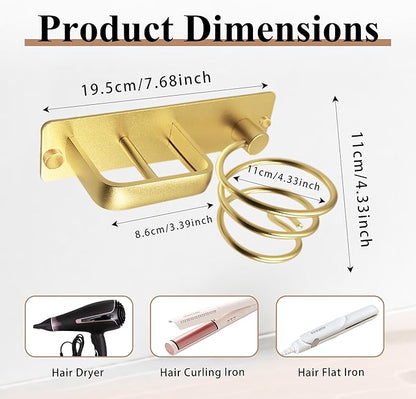 OlBuWa Hairdryer Holder Spiral Shelf Bracket Stand Hanger Organizer Blow Storage with Cable Tidy Rack for Bathroom Gold