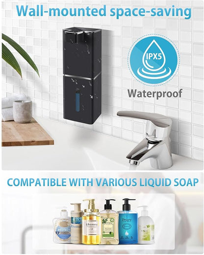 JEMISUN Automatic Liquid Soap Dispenser Touchless Soap Dispenser 380ml/12.8oz Rechargeable, Wall Mounted,4 Levels Adjustable Auto Soap Pump for Bathroom Kitchen Dish Soap