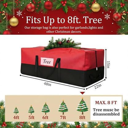 Christmas Tree Storage Bag - Fits Up to 8 Ft Tall Artificial Trees, Heavy Duty Holiday Storage Box With Reinforced Handles, Zipper & Transparent Pocket - 600D Oxford Container, Red