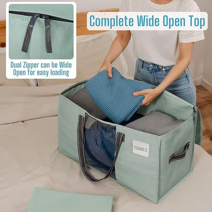 VENO 2 Pack Moving Bags, Christmas Storage Bins, Moving Boxes Alternative, Comforter and Blanket Storage Bags, College Dorm Packing Supplies, Foldable Heavy-Duty Tote (Light Green Matte, 2 Pack)
