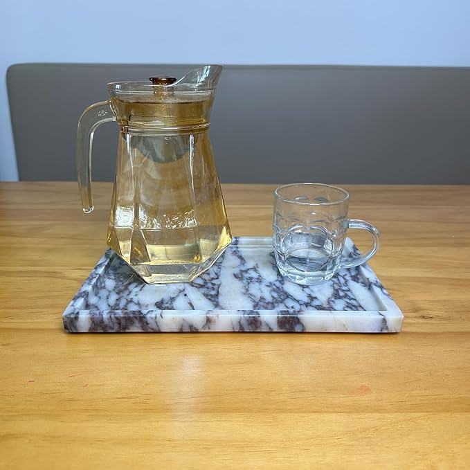 GHYFGD Real Natural Marble Tray Genuine Calcutta Viola Marble Stone Tray for Bathroom/Kitchen Counter (Calacatta Viola, 12" x 8")