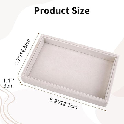 Mornajina 2 Pcs 9" x 5.7" Velvet Jewelry Tray Jewelry Display Tray, Stackable Empty Plate Trays for Earrings Necklaces Bracelet Rings Display Showcase - Beige