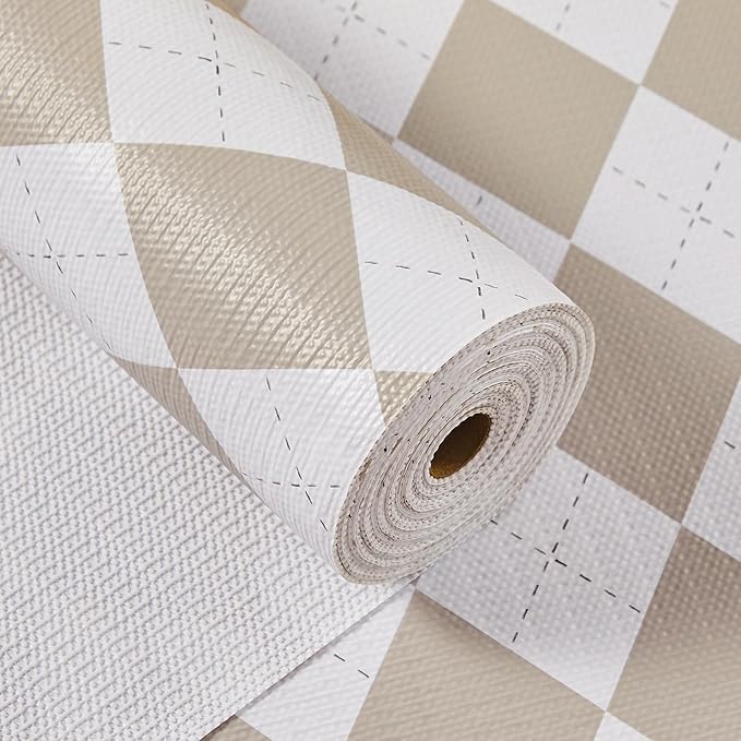 Beige Shelf Liner for Kitchen Cabinets 12" x 240" Non-Adhesive Non-Slip Drawer Liners for Dresser, Waterproof Washable Paper, Durable Protector Mat for Pantry Shelves Cupboards