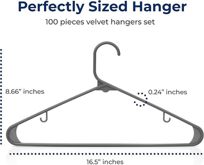 SereneLife 100 Pack Plastic Hangers, Non-Slip, Space-Saving Closet Organizers, Durable and Strong for Shirts, Sweaters, Hoodies, Kids Clothes & Dresses, Ultra-Thin, Lightweight