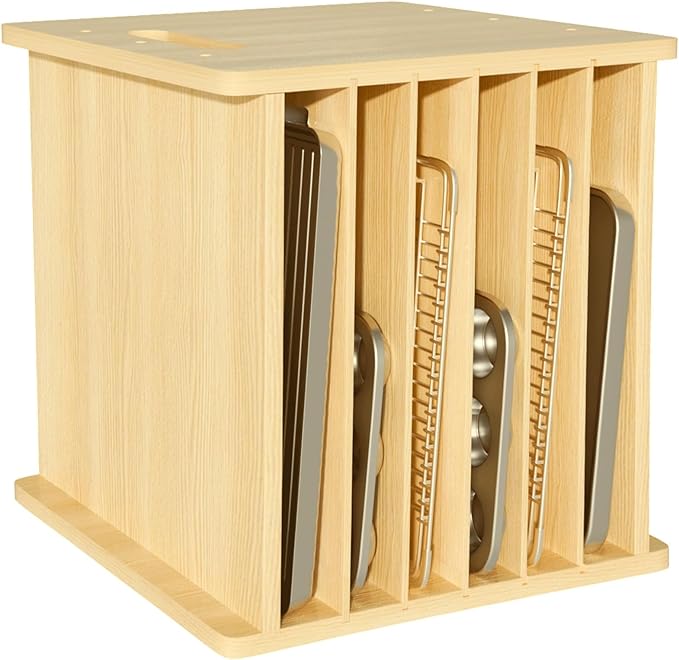 Sawjut 7 Tier Wooden Tray Dividers for Cabinets Cookie Sheet Organizer for Pot, Pans, Baking Tray Organizer for Kitchen Documents Storage(20" W x 16.5" H x 15.2" D)