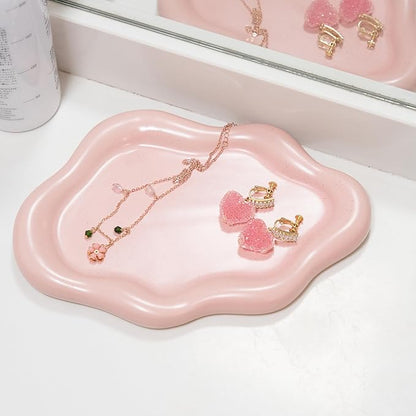 Lynagert Cloud Trinket Dish, Chubby Jewelry Tray, Ceramic Jewelry Ring Trinket Dish for Rings Earrings Necklace Organizer, Mother's Day Thanksgiving Christmas Birthday Bridesmaid Gifts (Pink)