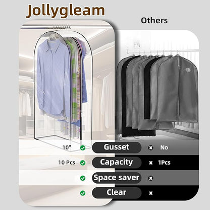 Upgraded Thickened Clear Garment Bags for Hanging Clothes 4 Packs, 10“ Gusseted Clothes Hanging Storage Bags for Closet, Shirts, Coats, Dresses (32 inch)