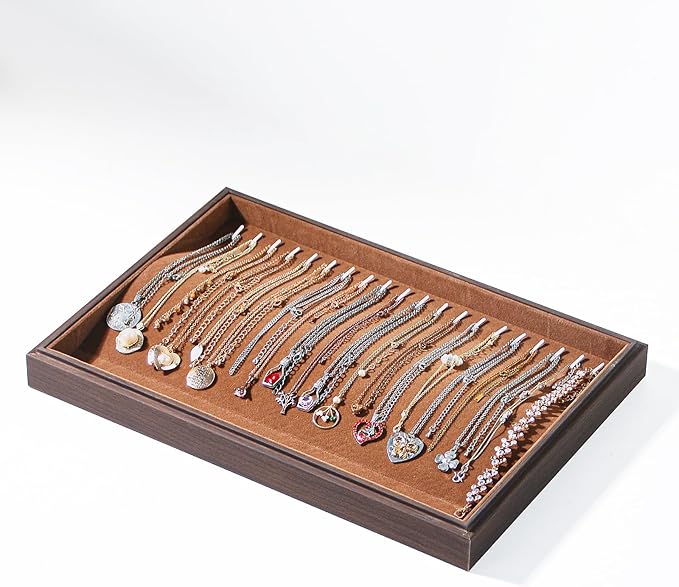 2Pcs/Set Necklace Display Stand, Stackable Necklace Holder for Drawer, Wooden Jewelry Organizer Trays for Store Selling or Home Show