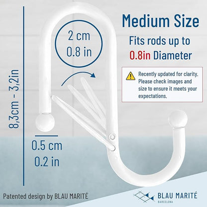 Blau Marité 10-Pack Metal S Hooks for Hanging – Heavy-Duty S-Shaped Hooks with Safety Buckle – Fits Bars up to 0.8 in – Anti-Drop S-Hooks for Kitchen, Bathroom, Closet & Pot Racks – White (Medium)