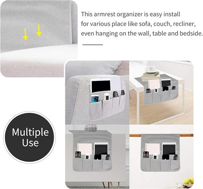 SYSOV Sofa Armrest Organizer, Remote Control Holder for Recliner Couch, Arm Chair Caddy with 6 Pockets for Magazine, Tablet, Phone, iPad