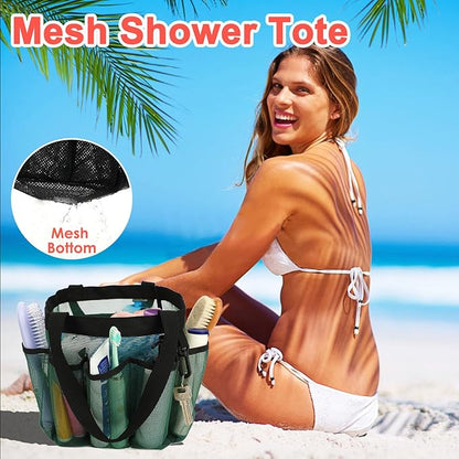 Fammart Mesh Shower Caddy Portable for College Dorm Room Essentials, 8-Pocket Large Shower Basket Tote Bag with 2 Handles for Toiletry, Bathroom, Beach, Camp, Gym