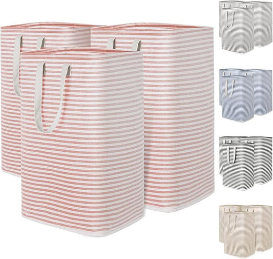 Lifewit 3 Pack Laundry Hamper Large Collapsible Laundry Baskets, Freestanding Waterproof Clothes Hamper with Easy Carry Handles in Laundry Room Bedroom Bathroom College Dorm, Pink, 3 x 80L