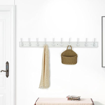 WEBI Coat Rack Wall Mount,10 Hooks,38 1/4" Long,Coat Hooks Wall Mounted,Bamboo Coat Hanger Wall Hook Rack,Jacket Hooks for Hanging Coats,Clothes,White