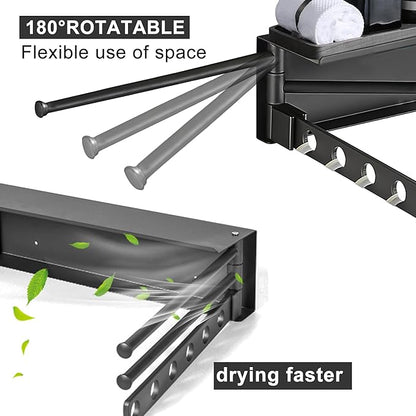 Wall Mounted Drying Rack, Aluminium Free Swinging Folding Drying Towel Rack Heavy Duty Wall Mounted Clothes Rack with 50lb Load Capacity, Foldable Space Saving Clothes Racks