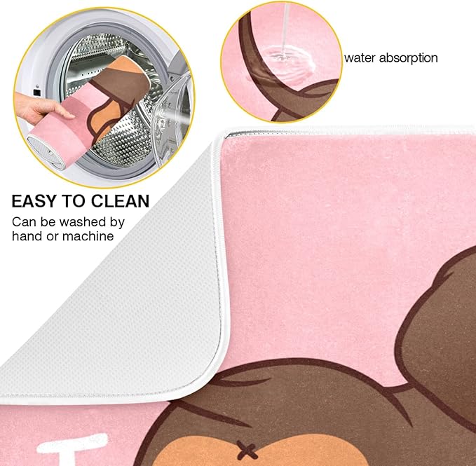 ZzWwR Cute Dachshund Funny Heart Absorbent Dish Drying Mat Microfiber Kitchen Countertop Table Protector Multipurpose Counter Rack Sink Drainer Pad (16” x 18”)