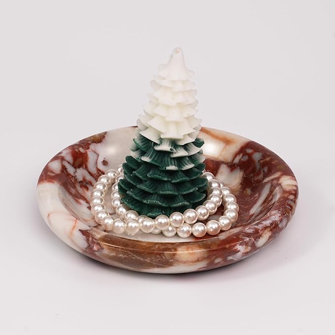 LWALMS Trinket Marble Jewelry Tray - Stone Ring Key Purse Holder Dish, Small Cute Round Plate Decorative Bowl for Nightstand Entryway Coffee Table Decor (5.5 inch)