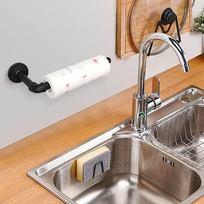 Industrial Iron Pipe Kitchen Paper Towel Holder, Vintage Farmhouse Heavy Duty DIY Industrial Rustic Wall Mount Paper Towel Rack for Kitchen Bathroom (1, Black)