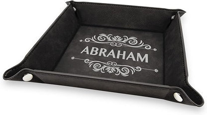 Krezy Case Laser Engraved Valet Tray For Men, Personalized PU Leather Engraved Tray For Husband, Desk Organizer, PU Leather Snap Tray, Personalized Jewelry Organizer Tray