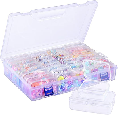 Funtopia Clear Bead Organizer Set, 30 Pcs Small Plastic Containers with Lids, 2 Sizes Rectangle Transparent Organizer Box for Arts Crafts, Jewelry, Diamonds, Screws, and Small Parts