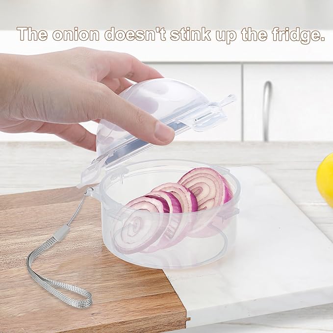 JUXYES 4 PCS Small Fruit and Vegetable Storage Container With Lid, Plastic Onion Storage Keeper Container for Fridge, Portable Fruit And Vegetable Saver Storage Container for Onion Tomato Lemon Apple