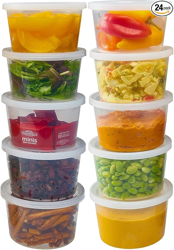 RiverBlue Deli Food Storage Containers With Lids 16 oz. /Freezer Safe/Microwaveable/Meal Prep/Airtight Lids/Take Out/Disposable/Leak Proof/Buffets/Stackable (24 PACK) Extra Hard Plastic.