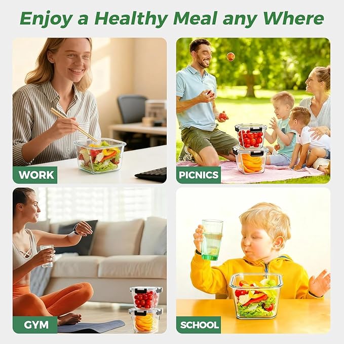 32 oz Glass Soup Containers with Lids, 4 Cup Glass Food Storage Containers with lids, Meal Prep Containers, Microwave, Oven, Freezer and Dishwasher, BPA Free