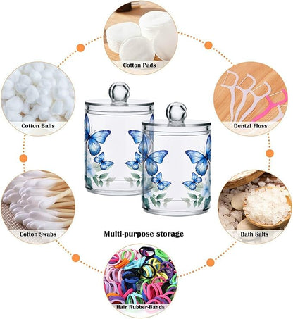 MNSRUU 2 Pack Qtip Holder Organizer Dispenser Flower Butterfly Pink Bathroom Storage Canister Cotton Ball Holder Bathroom Containers for Cotton Swabs/Pads/Floss