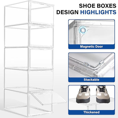 EZJOB 1 Pack Drop Front Shoe Boxes Acrylic Box Sneaker Case Size 12, Transparent Display Cases for Sneaker Collections, Baseball Caps, Hat Organizer Dust-free Shoe Cubbies Stackable Sneaker Boxes