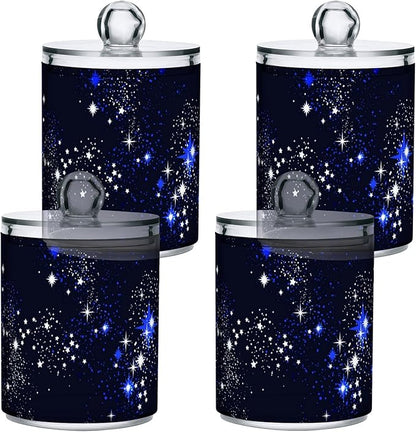MNSRUU 4 Pack Qtip Holder Organizer Dispenser Blue Space Galaxy Constellation Bathroom Containers Bathroom Vanity Storage Canister Apothecary Jars for Cotton Swabs/Pads/Floss
