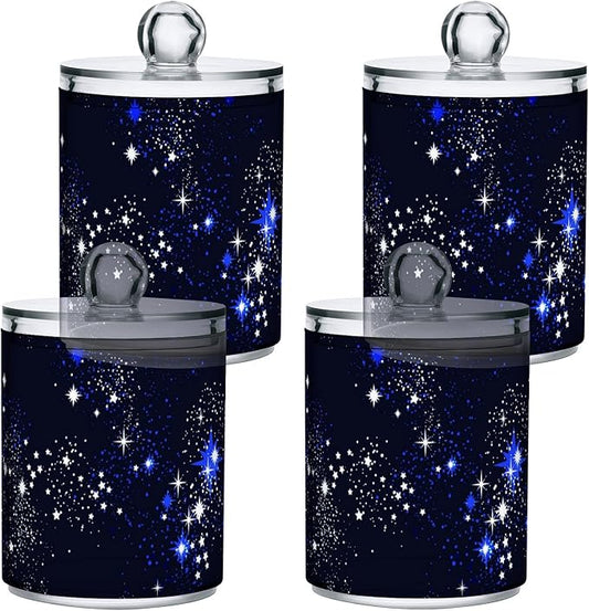 MNSRUU 4 Pack Qtip Holder Organizer Dispenser Blue Space Galaxy Constellation Bathroom Containers Bathroom Vanity Storage Canister Apothecary Jars for Cotton Swabs/Pads/Floss