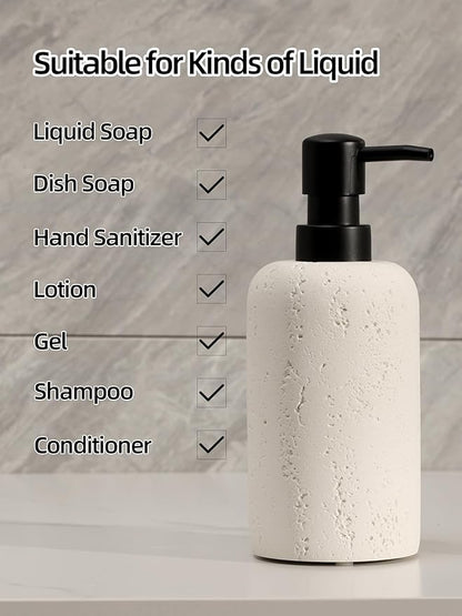 Haocoott Soap Dispensers 400mL 13.5 OZ, 2 PCS Luxurious Hand Dish Lotion Shampoo Soap Dispenser Jar, Travertine Soap Bottles Rustproof Pump for Kitchen Bathroom Countertop