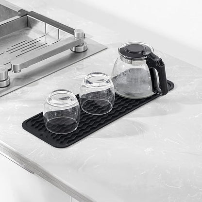 Silicone Dish Drying Mat for Multiple Usage,Easy clean,Eco-friendly,Heat-resistant Silicone Mat for Kitchen Counter,Sink,Bar,Bottle,or Cup Black M 17 inches x 6 inches