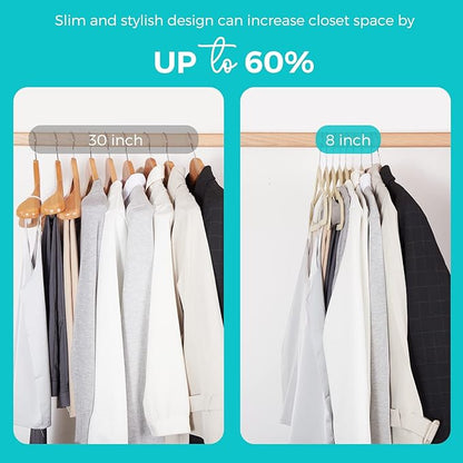 HOUSE DAY Premium Velvet Hangers 50 Pack, Non-Slip Flocked Felt Hangers, Sturdy Clothes Hangers with 360° Rotatable Hook, Heavy Duty Coat Hanger, Durable Slim Beige Hanger for Closet Space Saving