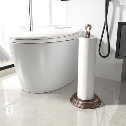 Toilet Paper Holder with Rustproof, Metal Free Standing Toilet Paper Stand Storage for Bathroom, Tissue Paper Roll Holder for Bathroom Accessories (Oil Rubbed Bronze)