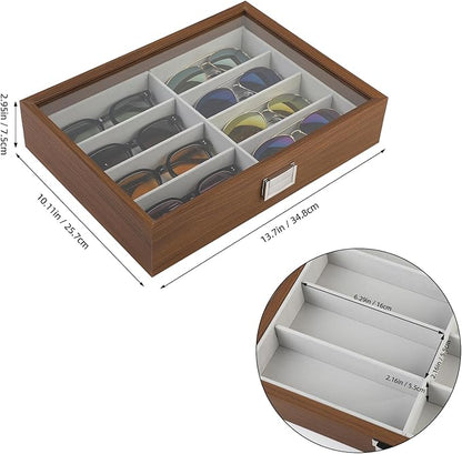 BAOJULONG Wooden Sunglasses Organizer Box, Eyewear Display Eyeglass Case, Glasses Storage Box Sunglass Holder Gifts