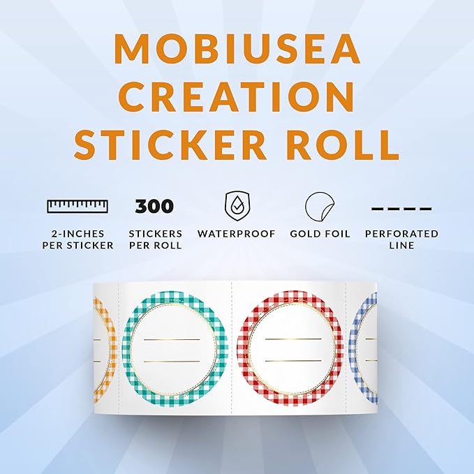 Mobiusea Creation Gold Foil Canning Labels Roll | 2 inch | Waterproof | 300 Labels for Canning Supplies, Mason Jars Labels, Jar Labels, Canning Stickers, Homemade Goods, Handmade Stickers, Jam Jar
