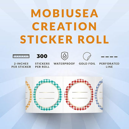 Mobiusea Creation Gold Foil Canning Labels Roll | 2 inch | Waterproof | 300 Labels for Canning Supplies, Mason Jars Labels, Jar Labels, Canning Stickers, Homemade Goods, Handmade Stickers, Jam Jar