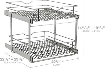 2 Tier Pull Out Cabinet Organizer,(20½"W x 22" D) Soft Close Slide Out Drawer For Kitchen Base Cabinet, Individual Pull Out Shelf, Roll Out Pantry Organization, 22 Inch Deep