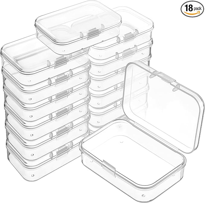 Jetec 18 Pieces Mini Plastic Clear Beads Storage Containers Box for Collecting Small Items, Beads, Jewelry, Business Cards, Game Pieces, Crafts (2.52 x 1.73 x 0.79 Inch)