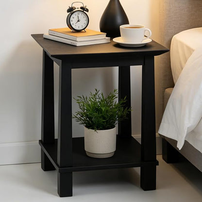 chairus Square Nightstands Set of 2, Modern Accent End Table with 2-Tier Storage Shelf, Solid Wood Small Side Table for Living Room/Bedroom, Black