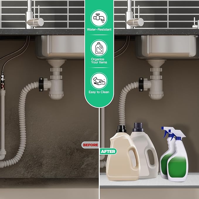 TRZZ Silicone Waterproof Under Sink Mat 28" x 22", Drip Tray and Cabinet Liner for Kitchen and Bathroom, Prevents Water Damage and Organizes Cabinets (Mint Green)