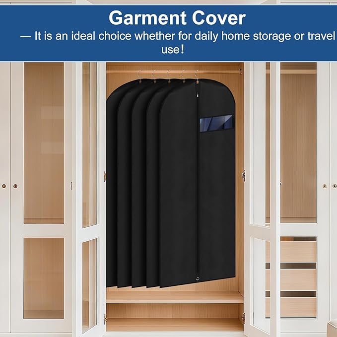 Dress Bags for Gowns,60" Long Dress Garment Bag, Garment Bags for Hanging Clothes,Dress Cover with Clear Window for Women's Coats, Formal Gowns, and Evening Dresses (Black)
