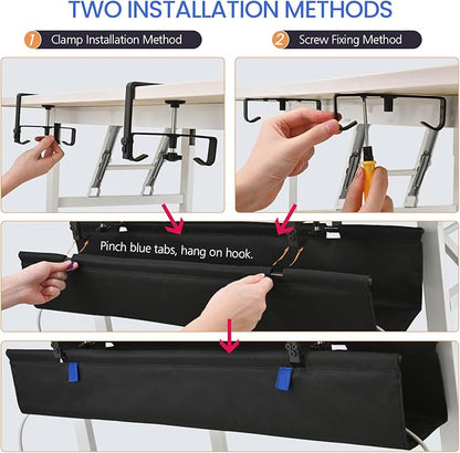 28" Under Desk Cable Management Tray- Clamp/Screw Mount Desk Cable Organizer Cable Tray Hiders for Office&Home