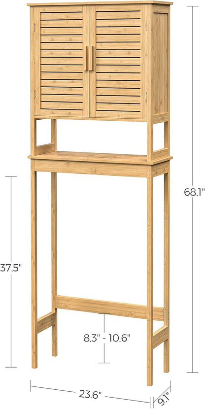 SONGMICS Over The Toilet Storage Cabinet, Bathroom Cabinet with Adjustable Inside Shelf and Bottom Stabilizer Bar, Space-Saving Toilet Rack, Natural Beige UBTS010N01