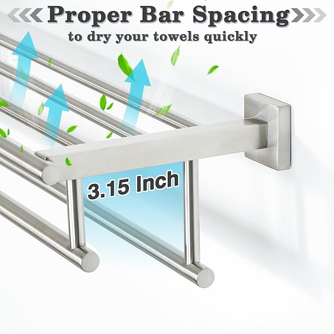 Alise Towel Rack,Towel Holder Towel Shelf with Double Towel Bars for Bathroom Lavatory,SUS 304 Stainless Steel Wall Mount Towel Hanger Storage,28 Inch Brushed Nickel,GZ8070-LS