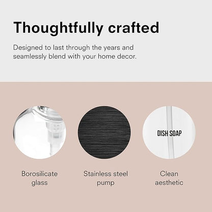 Public Goods Glass Dish Soap Dispenser Pump for Kitchen Sink | Liquid Dish Soap Refill Bottle | Made with Clear Borosilicate Glass and Black Stainless Steel | 16 Oz Dispenser