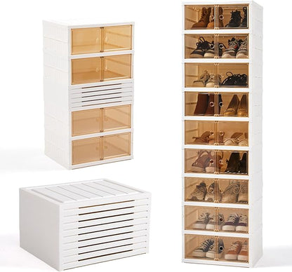 LAFORMO Collapsible Shoe Rack Organizer Foldable Shoe Cabinet with Doors, Large Plastic Folding Shoe Cabinet, Easy Assembly Shoe Shelves Organizer for Entryway (9Tiers,18Pairs)